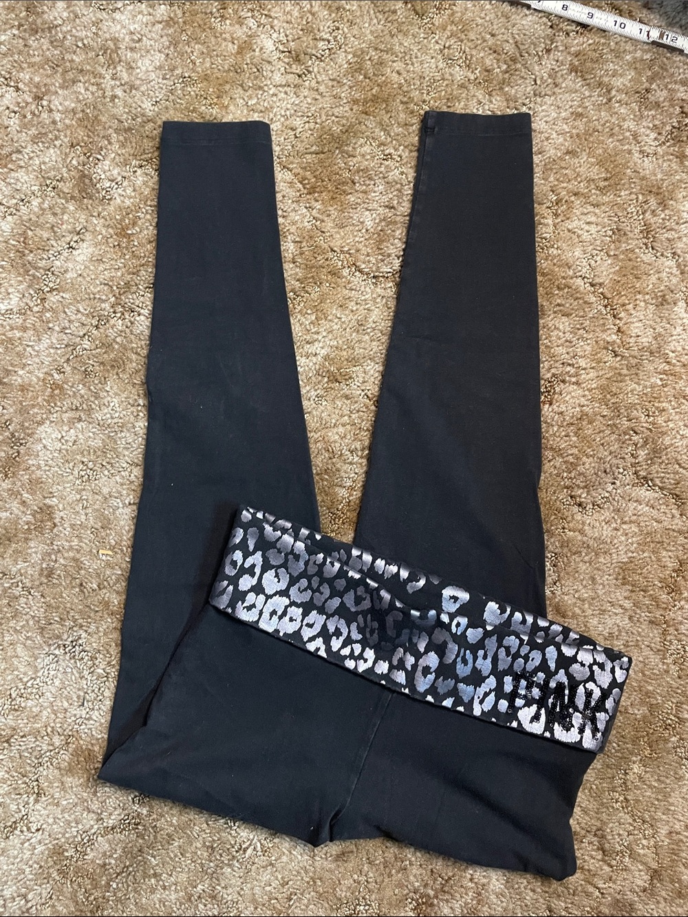 Victoria’s Secret Black Fold Over leopard Print Y2K 2000s Leggings Size Medium